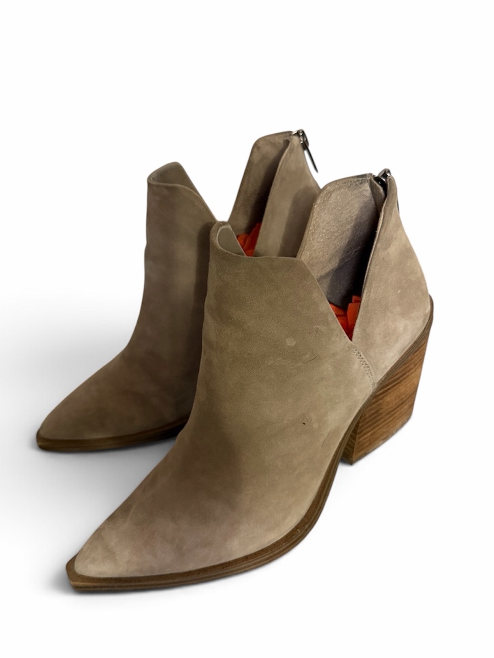 Vince Camuto Taupe Suede Cutout Ankle Booties